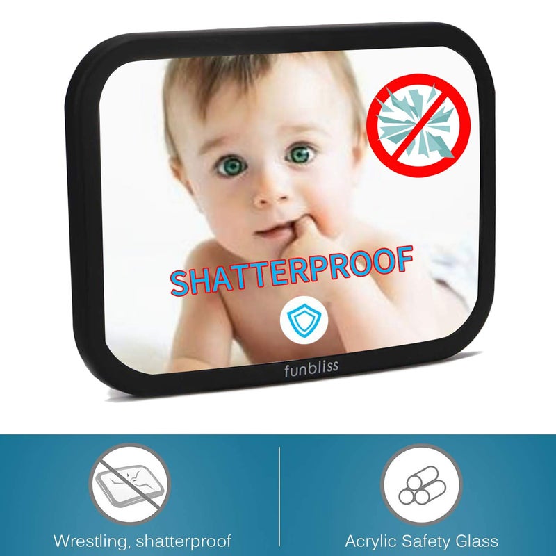 Funbliss Baby Car Mirror Most Stable Backseat Mirror with Premium Matte Finish,Ultra High Definition PMMA Material, Secure and Shatterproof,Black - Image 2